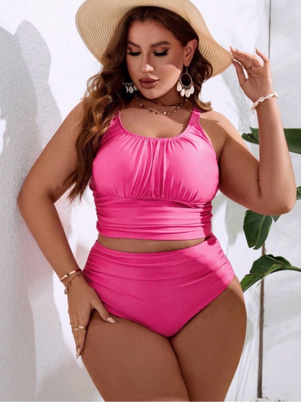 SHEIN 2 piece Ruched Bust High-Waisted Bikini Set - Size 1XL